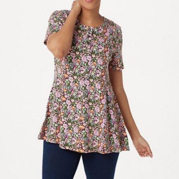 Denim&Co Tops - Denim & Co. Petite Printed Jersey Fit & Flare Top